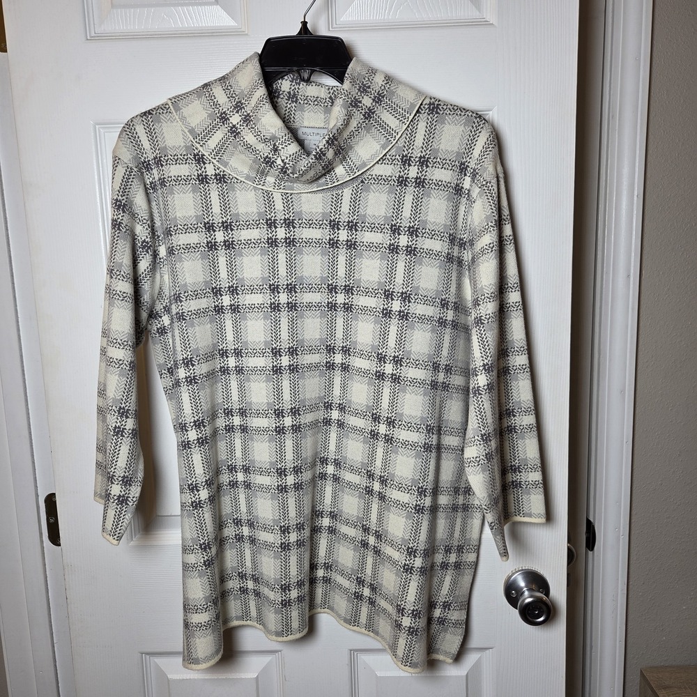 Multiples sz 1X plaid tunic cowl neck sweater top NWT casual winter fall chic